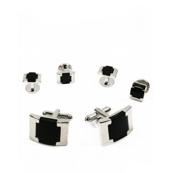 BLACK and SILVER WATCH LINKED STUDS and CUFF LINKS by Cardi