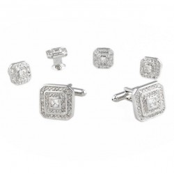 CRYSTAL SQUARE TRIANGLE ONYX STUDS and CUFF LINKS by Cardi