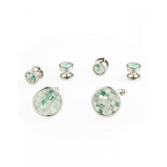 CYAN and  SILVER MOSAIC STUDS and CUFF LINKS by Cardi