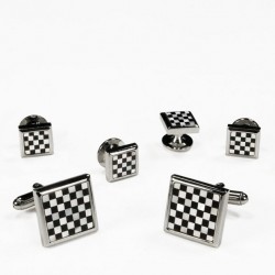 PEARL and ONYX SQUARE CHECKERBOARD STUDS and CUFF LINKS by Cardi