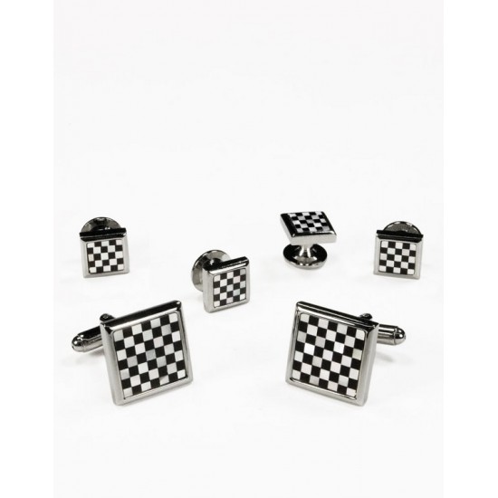 PEARL and ONYX SQUARE CHECKERBOARD STUDS and CUFF LINKS by Cardi