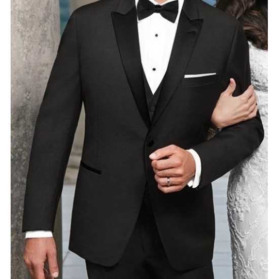 A Charcoal black & silver grey Metallic coarse & floral pattern jacquard  tuxedo Suit, charcoal black velvet lapel & cuff detailing, Bow tie & tuxedo